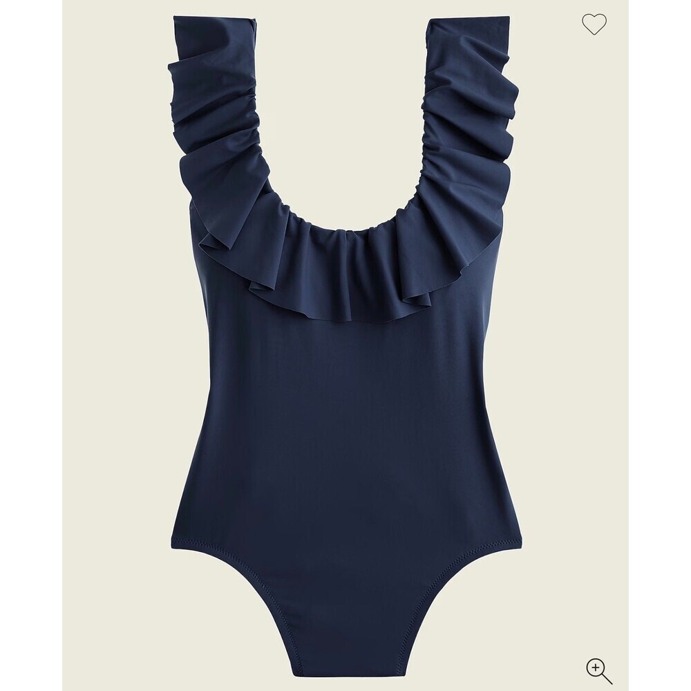 J.Crew Ruffle ScoopBack One-Piece Swimsuit Size 10 Navy Blue Swim Pool Beach